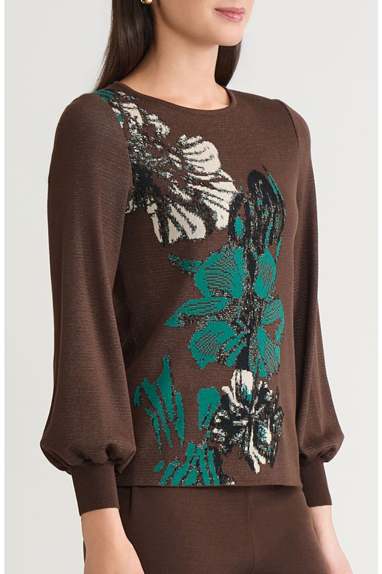 Floral Jacquard Sweater, Alternate, color, DARK UMBER/ EVEREST/ BLACK