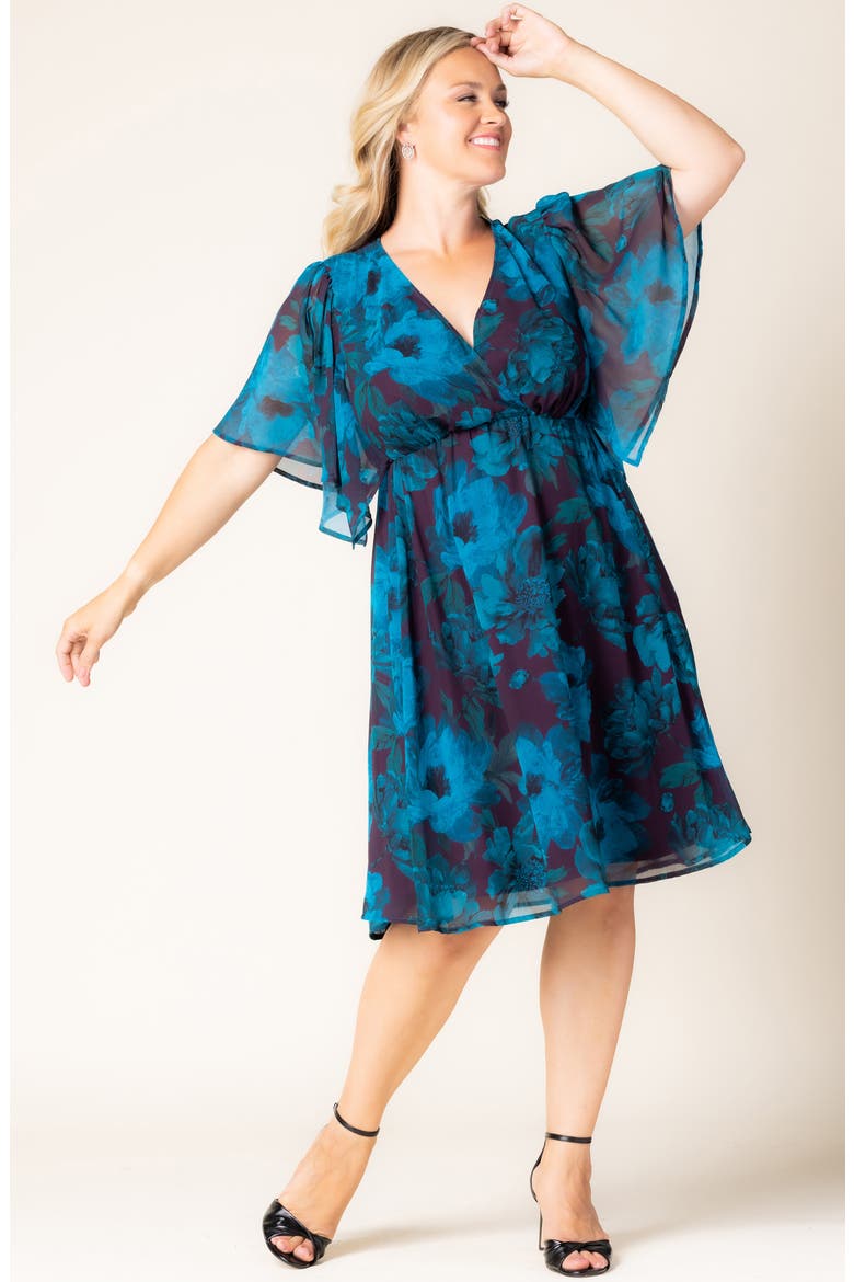 Florence Flutter Sleeve Dress, Alternate, color, TEMPTING TEAL FLORALS