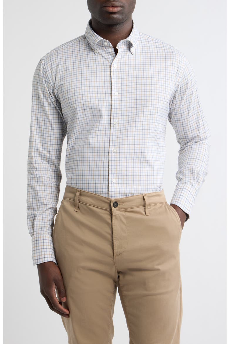 Bruce Crown Lite Plaid Performance Button Down Shirt, Main, color, NAVY