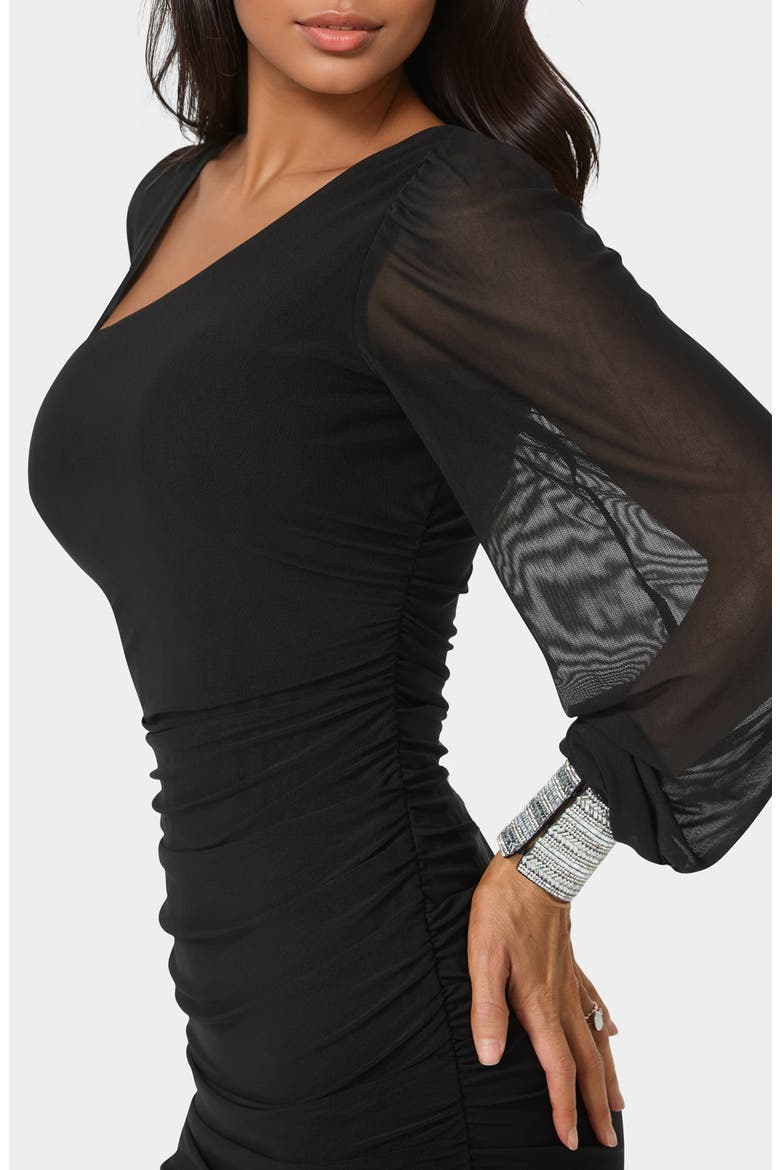 Embellished Cuff One-Shoulder Minidress, Alternate, color, BLACK