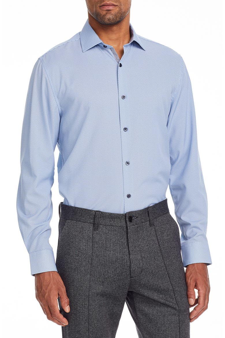Slim Fit Microprint Performance Dress Shirt, Main, color, BLUE