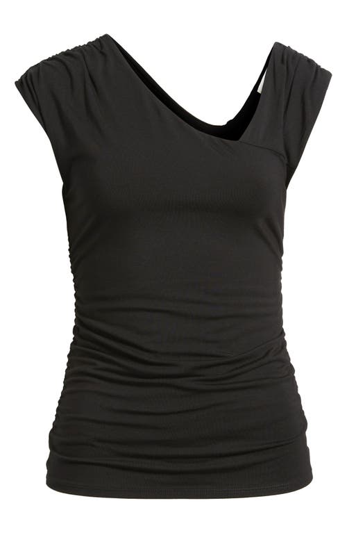 Loveappella Asymmetric Drape Top In Black