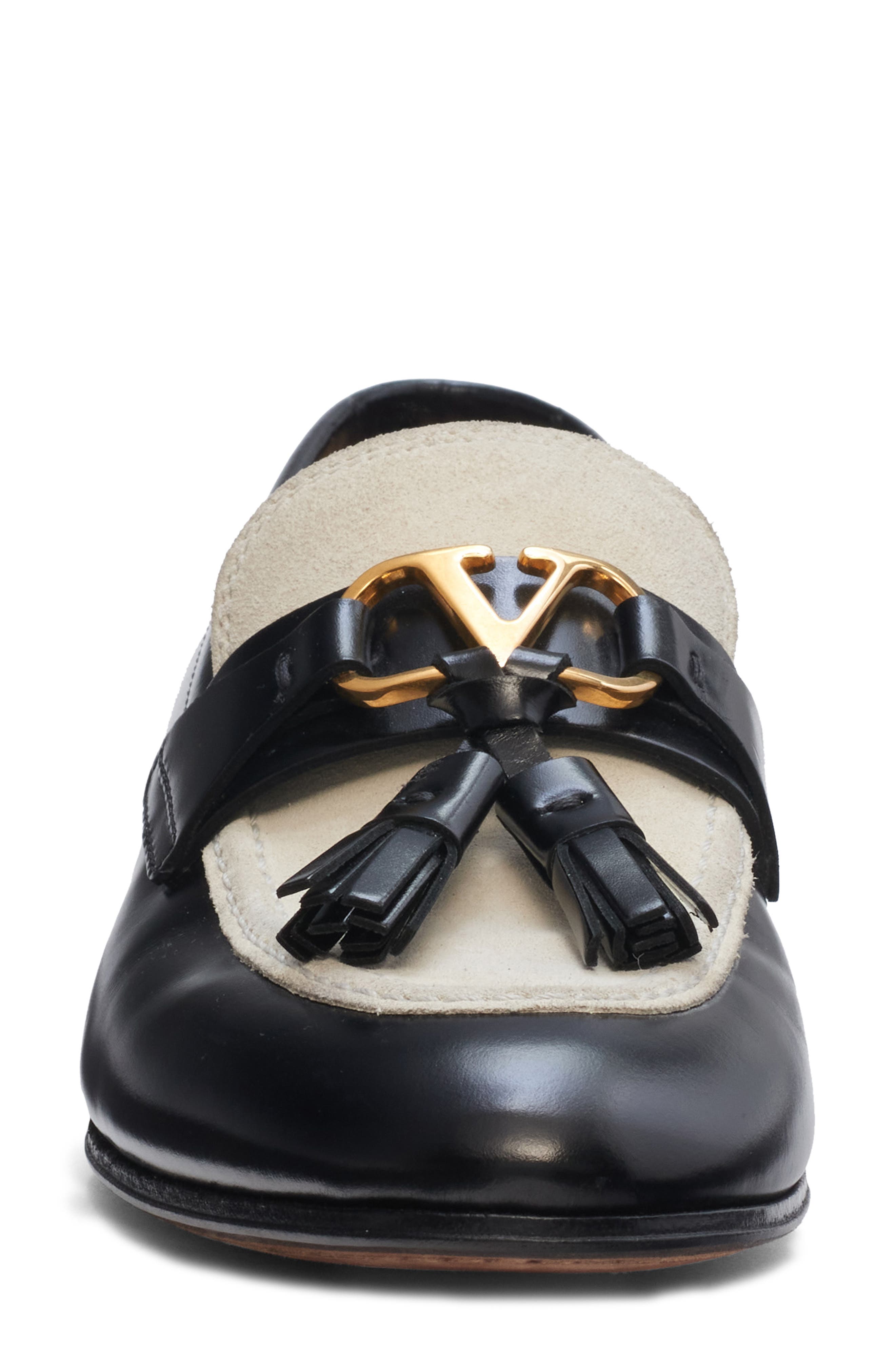 Valentino Garavani Vaniteux Tassel Loafer, Alternate, color, Black/ Ivory