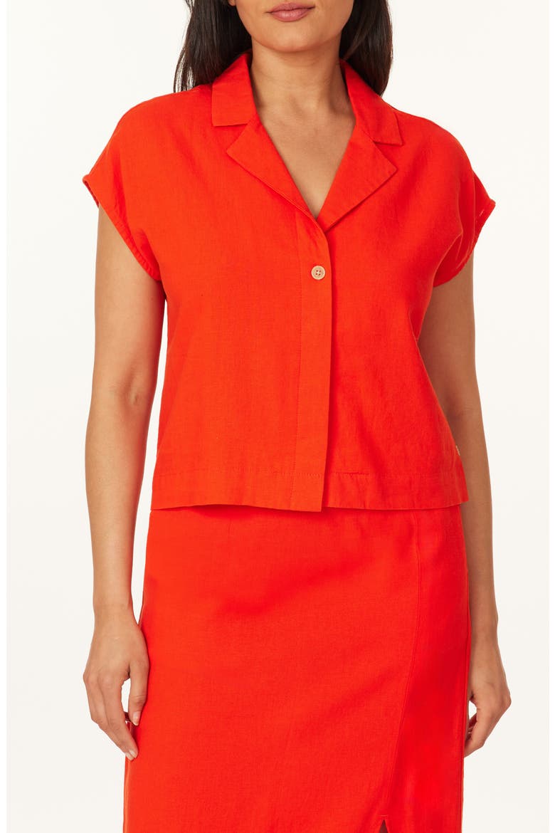 Short Sleeve Linen Blend Button-Up Top, Main, color, ORANGE.COM