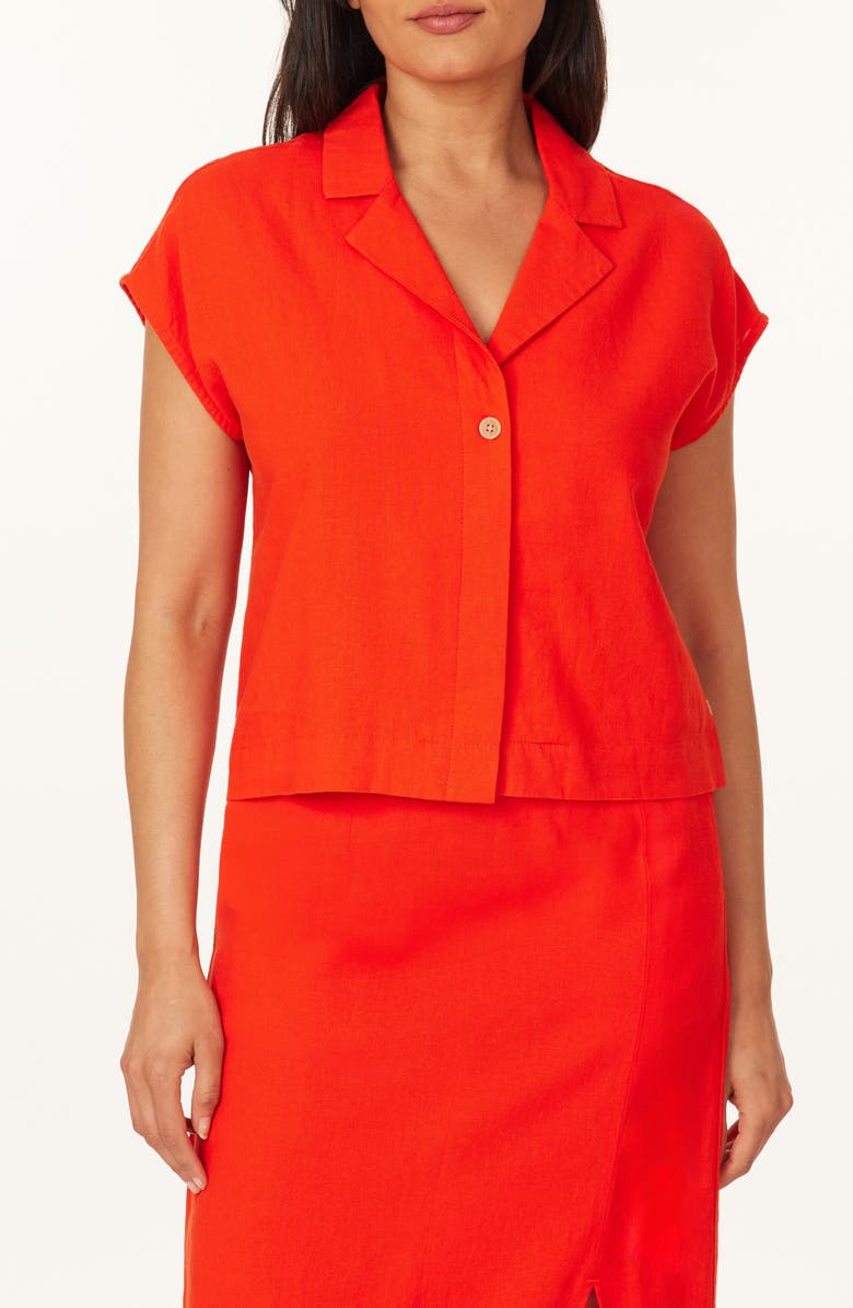 Scotch & Soda Short Sleeve Linen Blend Button-Up Top, Main, color, Orange.com