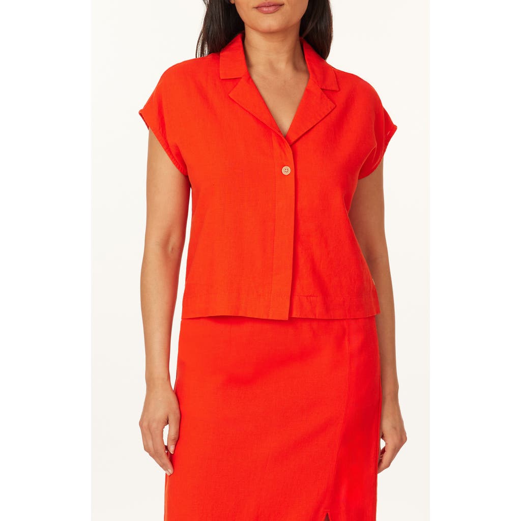 Scotch & Soda Short Sleeve Linen Blend Button-up Top In Orange