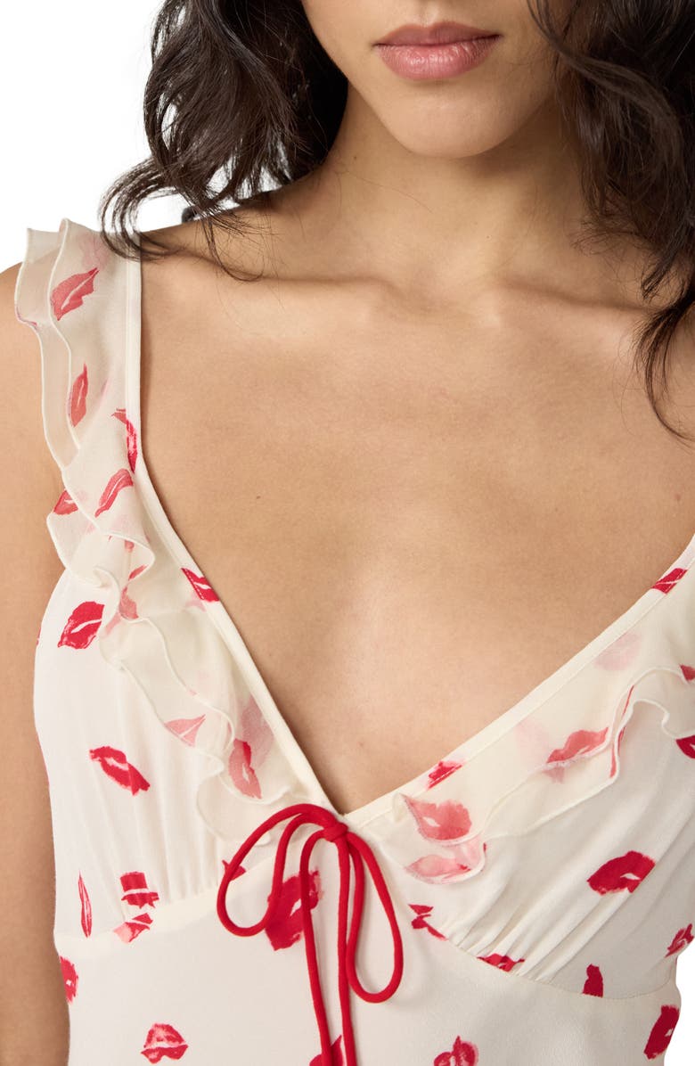 DVF Christina Lip Print Ruffle Sleeve Midi Dress, Alternate, color, Bisous Bisous Cloud Ivory