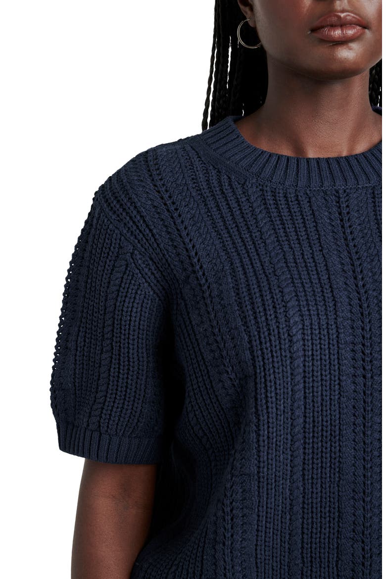 Lizzie Short Sleeve Cotton Blend Sweater, Alternate, color, NAVY