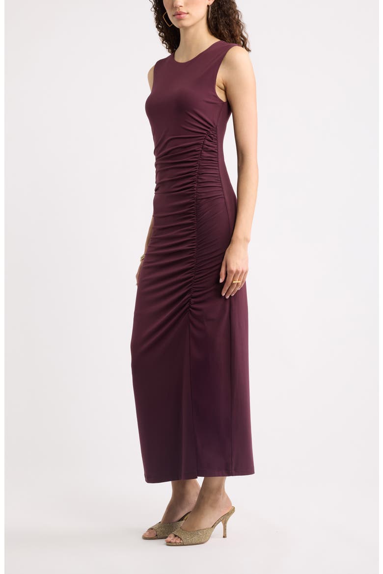 Side Ruched Maxi Dress, Alternate, color, BURGUNDY