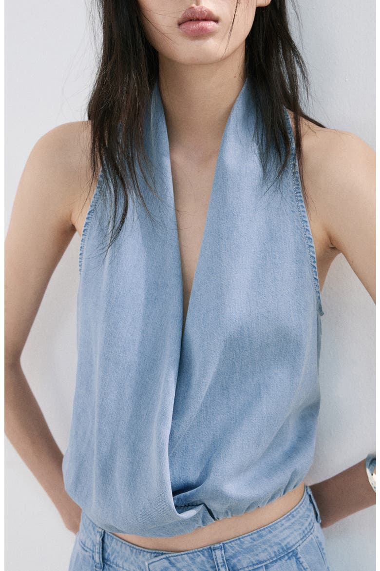 Drape Plunge Neck Top, Alternate, color, LIGHT BLUE