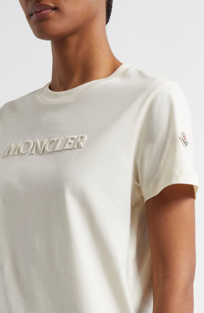 Moncler Logo Embroidered Cotton T-Shirt, Alternate, color, White Onyx