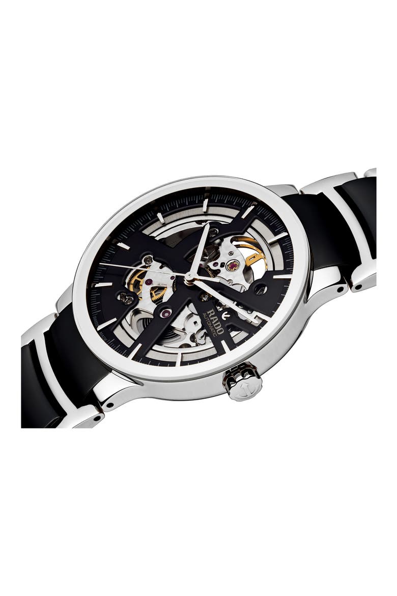 Centrix Automatic Open Heart Ceramic Bracelet Watch, 38mm, Alternate, color, SILVER/ BLACK