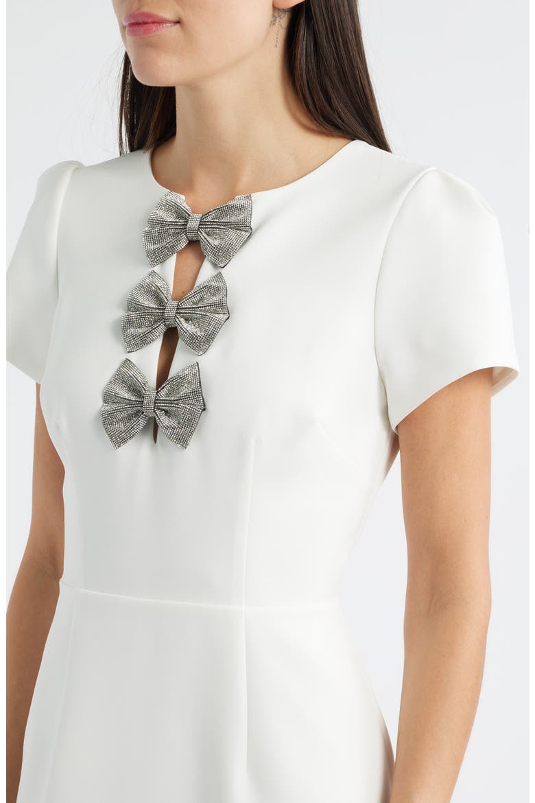 Rhinestone Bow Detail Satin Dress, Alternate, color, ECRU
