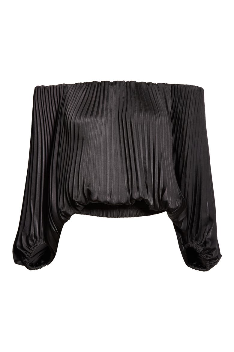 Sienna Plissé Off the Shoulder Top, Alternate, color, BLACK