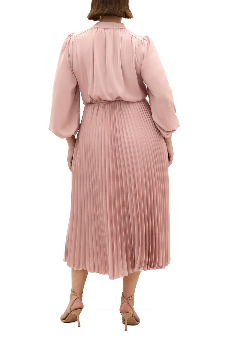 Haley Pleated Long Sleeve Midi Dress, Alternate, color, DUSTY PINK