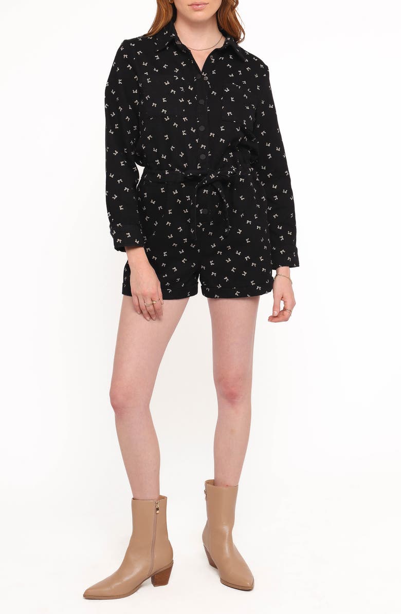 Petal & Pup Niqui Long Sleeve Romper, Main, color, Black Cream