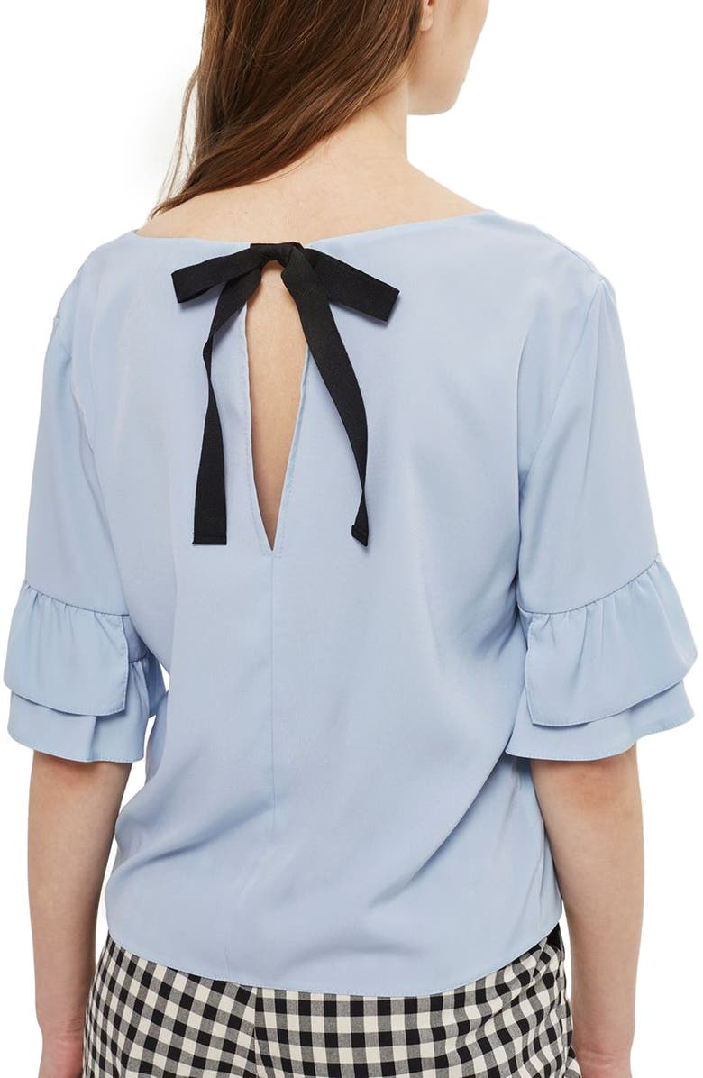Topshop Tie Back Ruffle Sleeve Top, Alternate, color, 