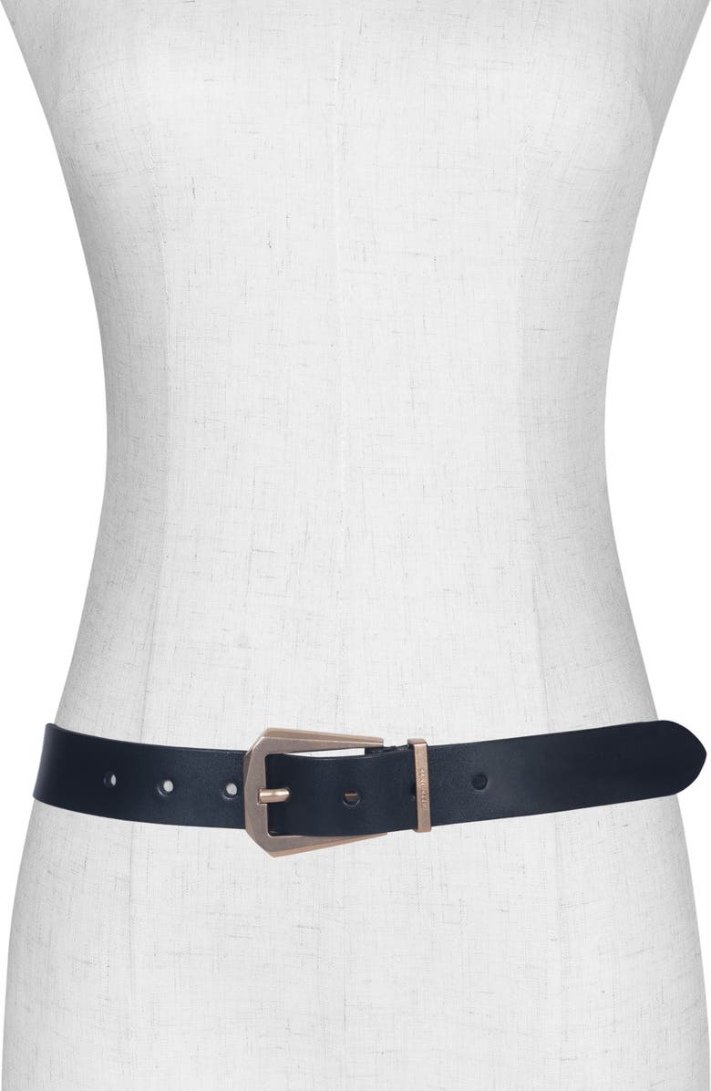 AllSaints Western Hex Leather Belt, Alternate, color, Black / Antique Brass