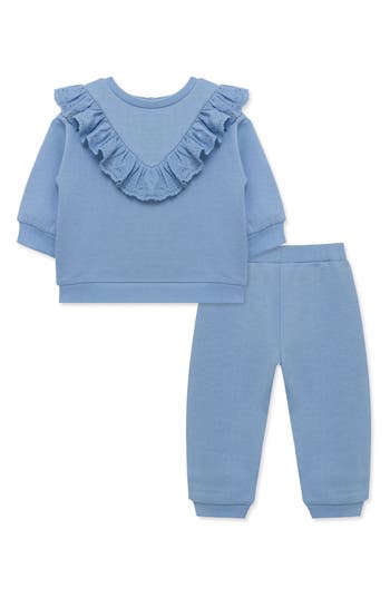 Little Me Babies' Eyelet Ruffle Sweatshirt & Sweatpants Set In Blue
