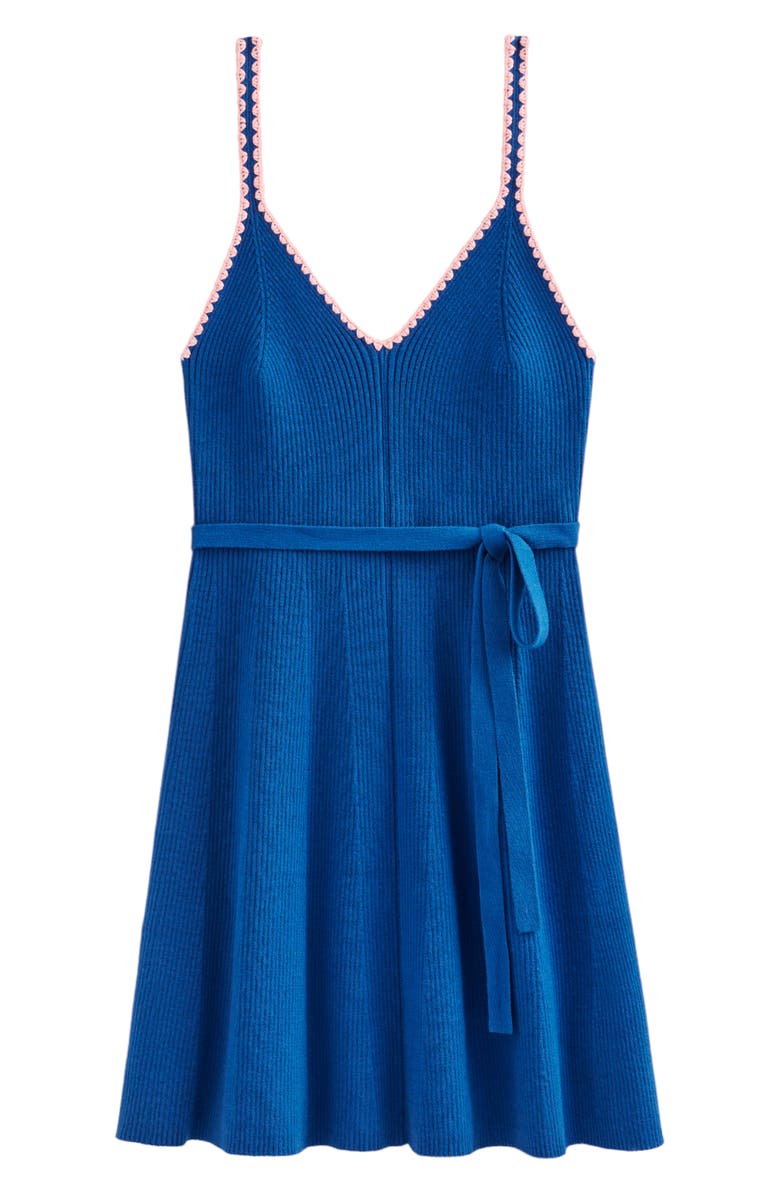 Boden Crochet Trim Tie Belt Ribbed Sweater Dress, Alternate, color, 