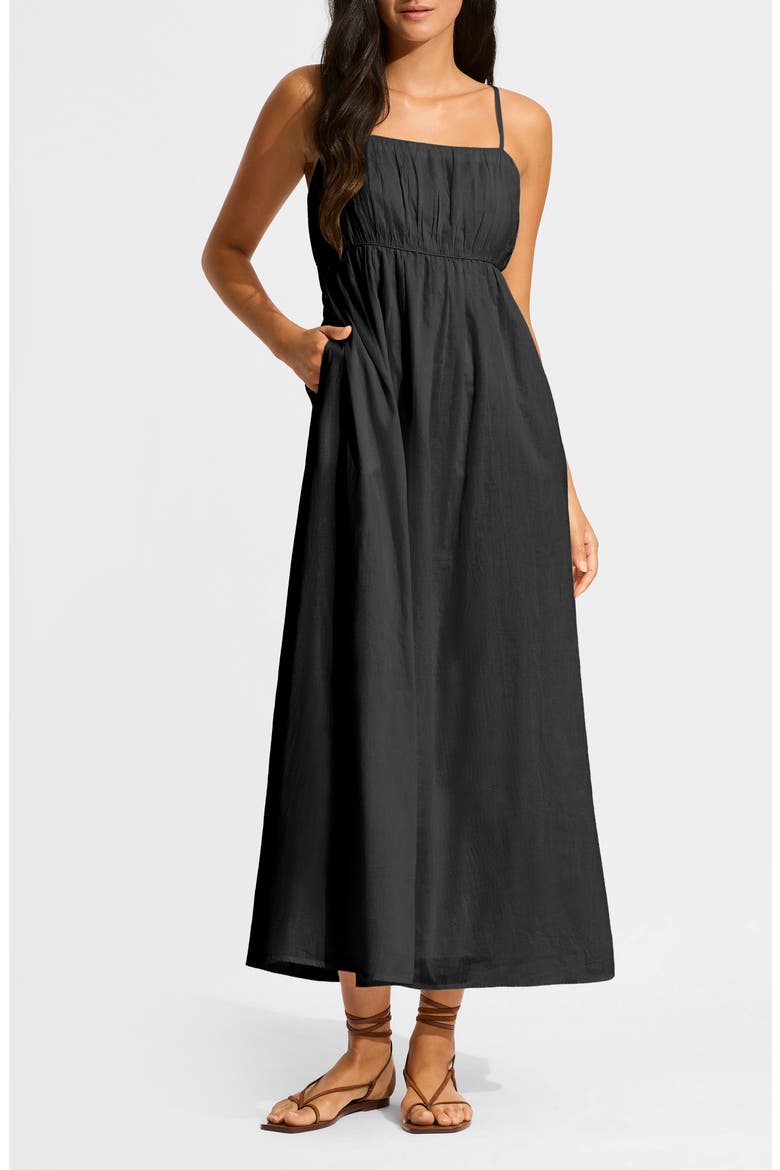 Piped Organic Cotton Cover-Up Dress, Main, color, BLACK