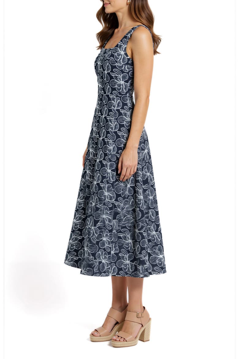 Floral Embroidered Denim Fit & Flare Dress, Alternate, color, DARK DENIM