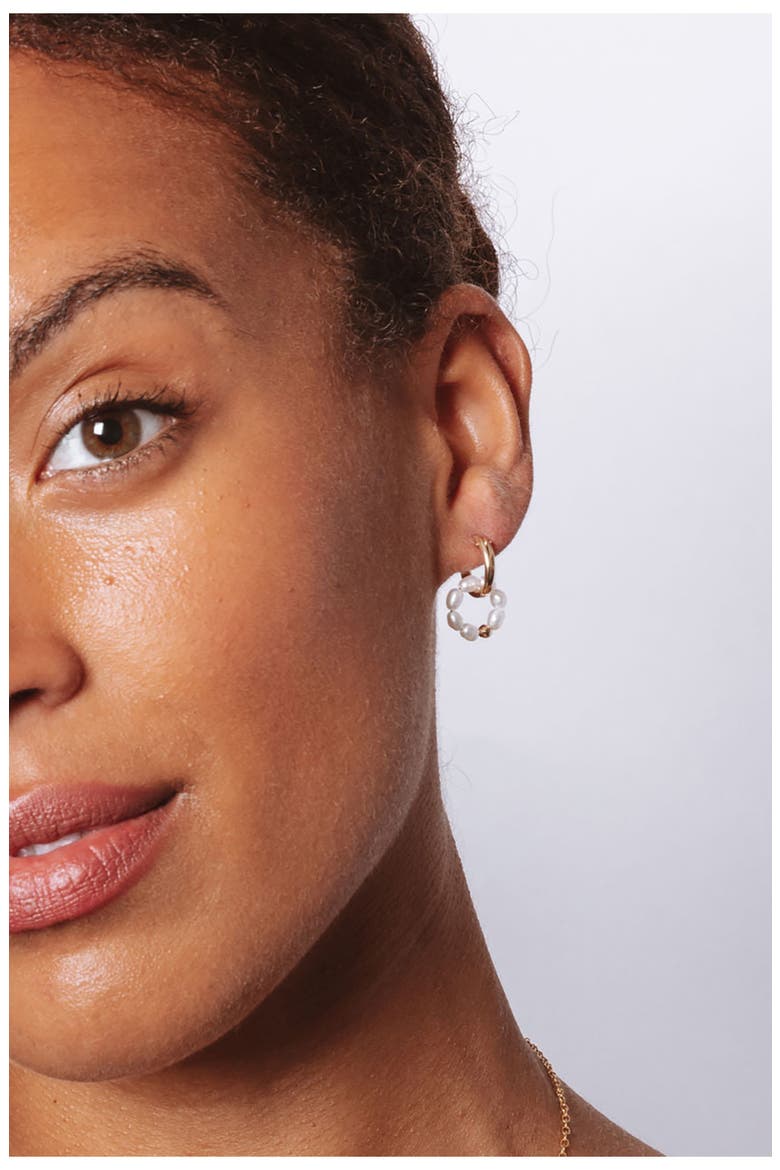 Pearl Halo Hoop Earrings, Alternate, color, GOLD