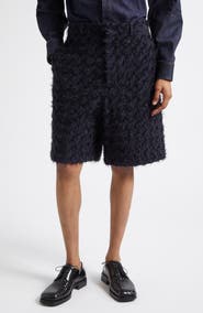 Bottega Veneta Fringed Mohair & Nylon Tape Intrecciato Wide Leg Shorts