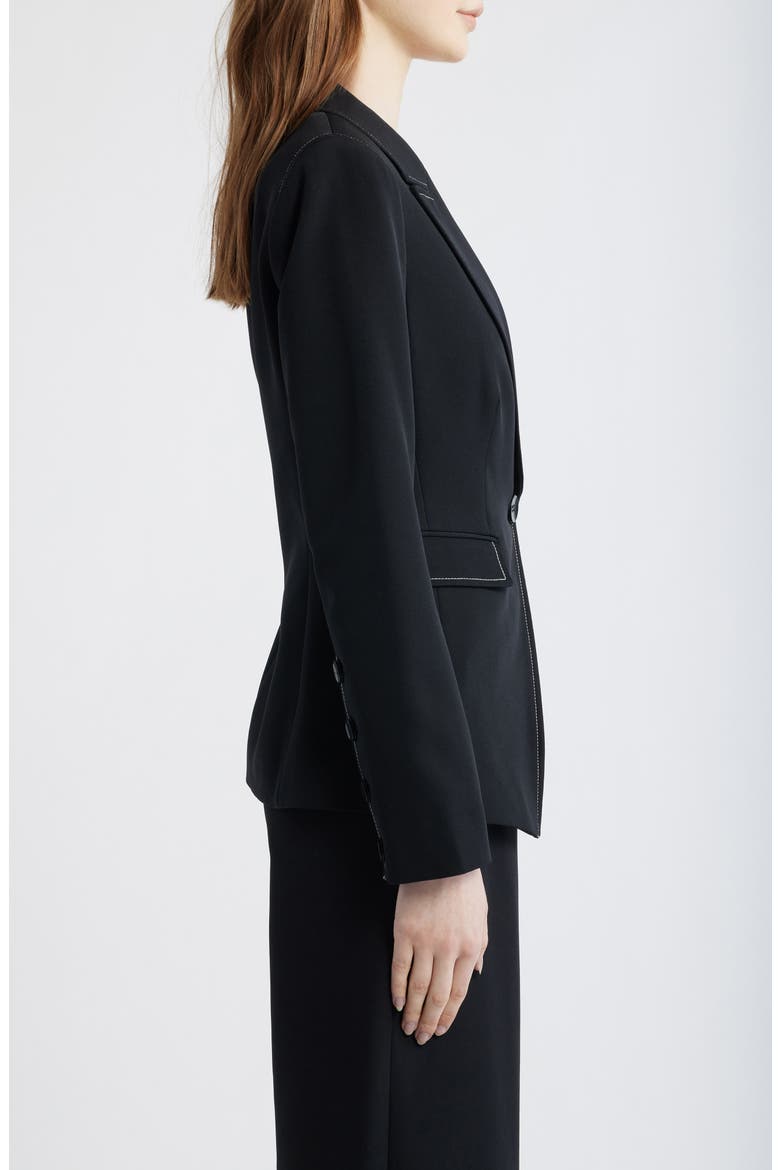 Topstitch One-Button Blazer, Alternate, color, BLACK WHITE