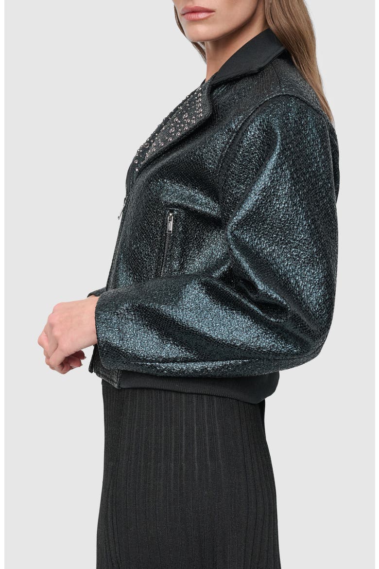 Foil Tweed Moto Jacket, Alternate, color, BLACK