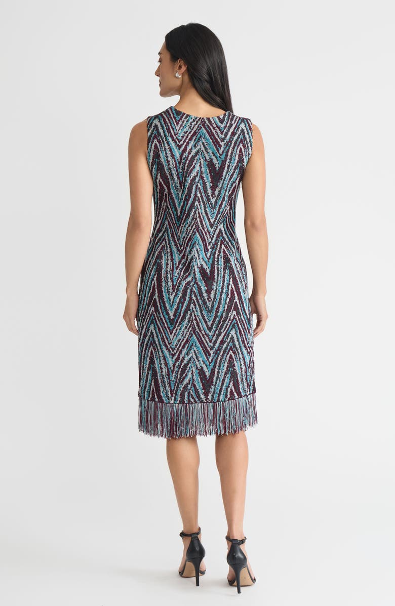 Ming Wang Lurex Fringe Trim Jacquard Knit Sheath Dress, Alternate, color, Midnight Violet/Nebula