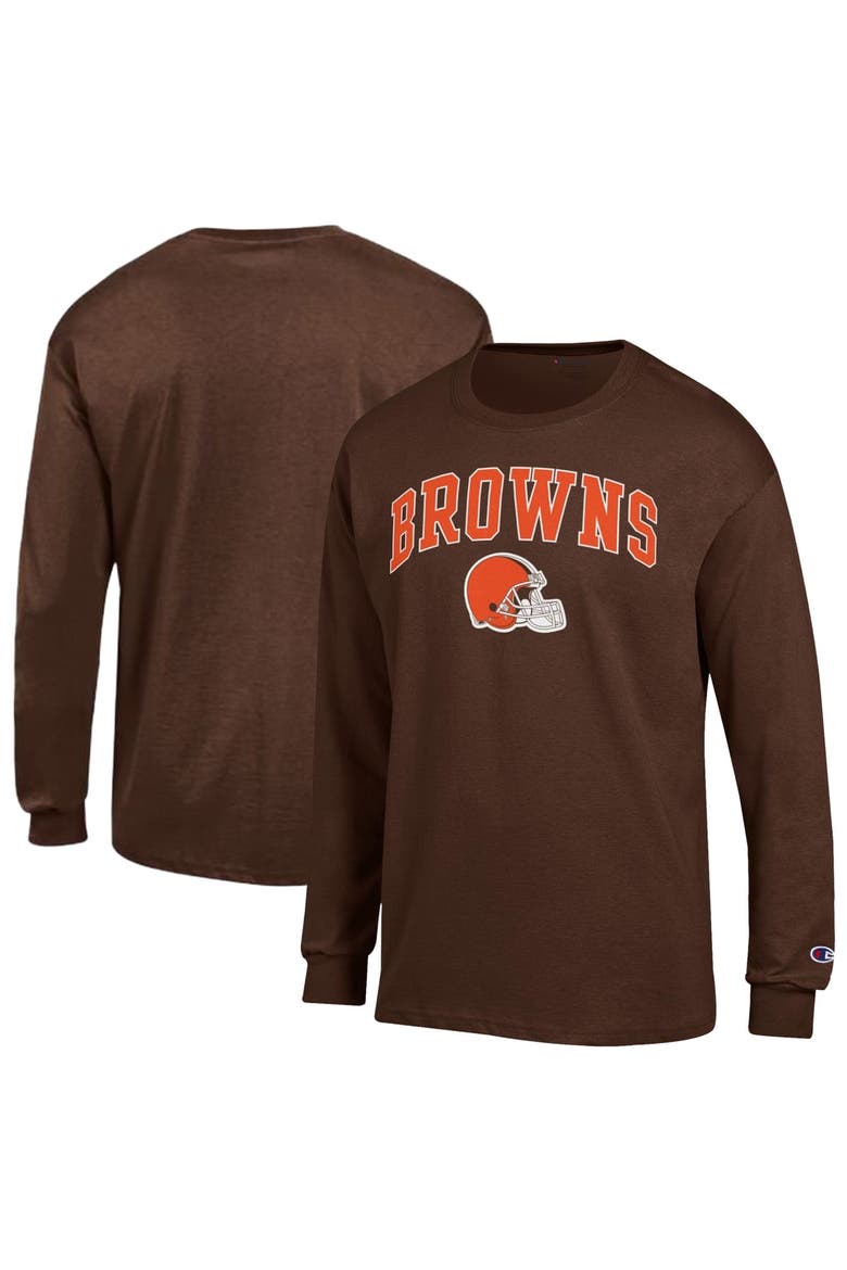 Men's Champion Brown Cleveland Browns Arch Over Logo Long Sleeve T-Shirt, Main, color, Brown