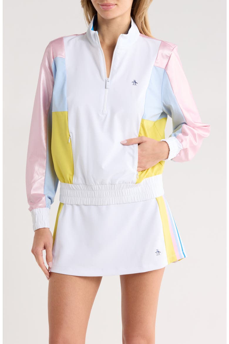 Colorblock Quarter Zip Pullover, Main, color, BRIGHT WHITE