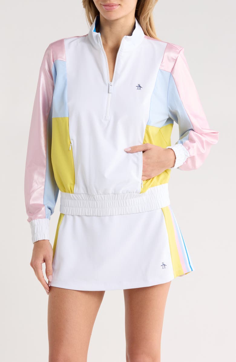 Original Penguin Colorblock Quarter Zip Pullover, Main, color, Bright White