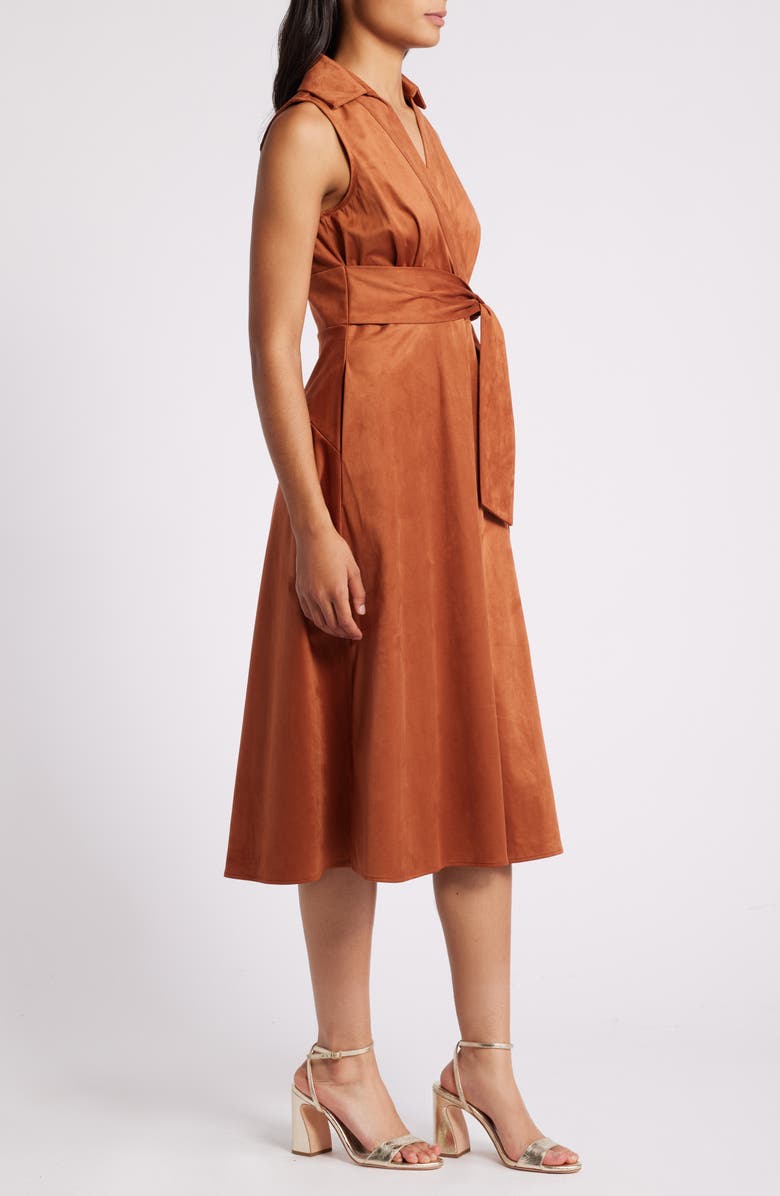 Tahari ASL Tie Belt Faux Wrap Dress, Alternate, color, 