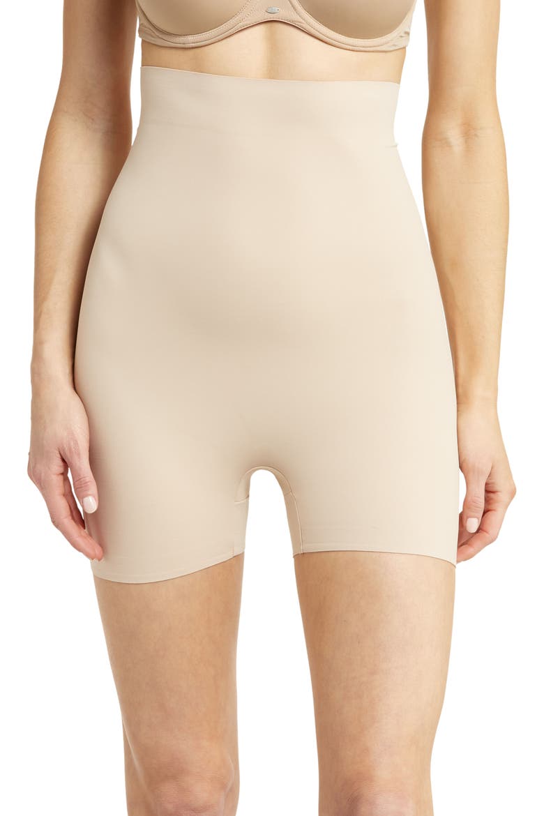 Sleek Essentials High Waist Shaping Shorts, Main, color, WARM BEIGE