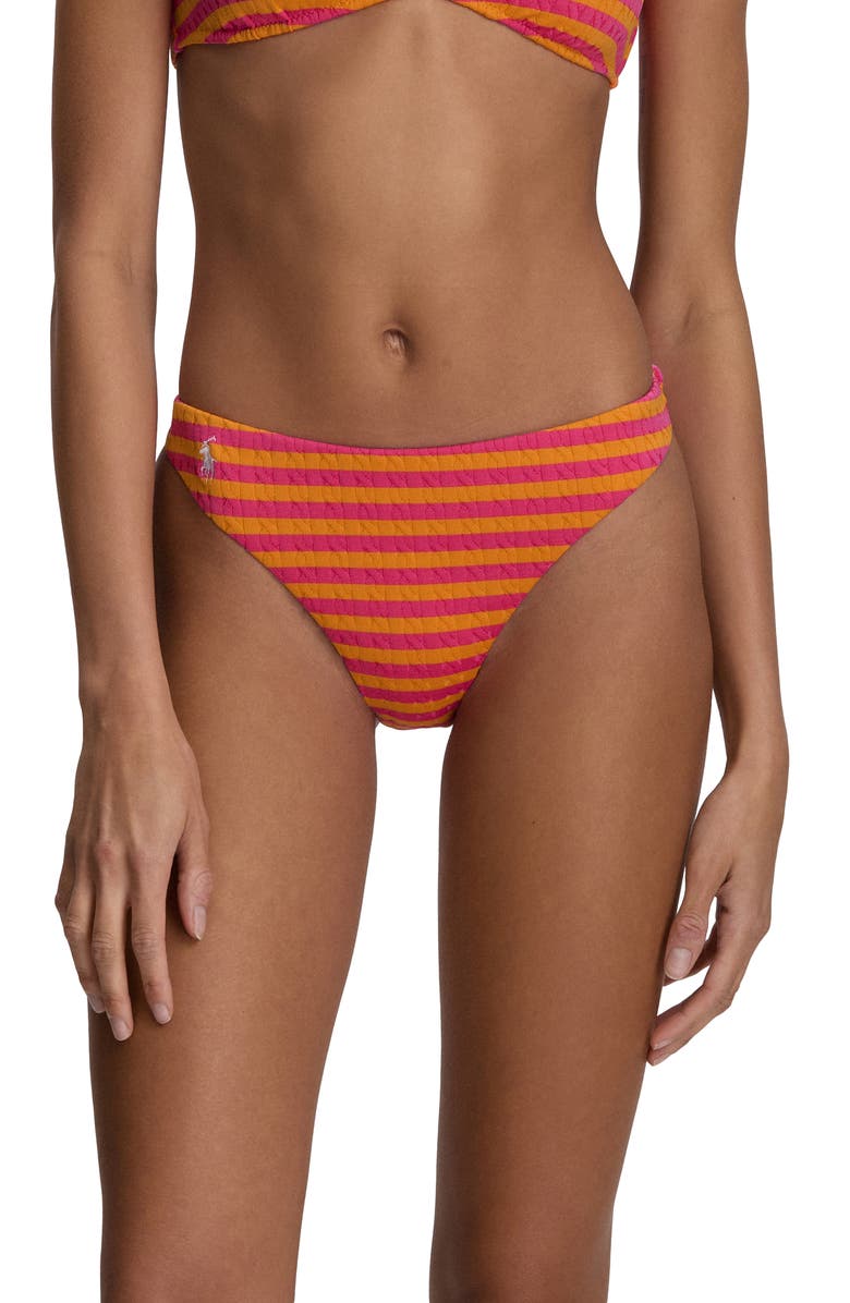 Polo Ralph Lauren Stripe Jacquard Minimal Bikini Bottoms, Main, color, Desert Pink Sail Ora