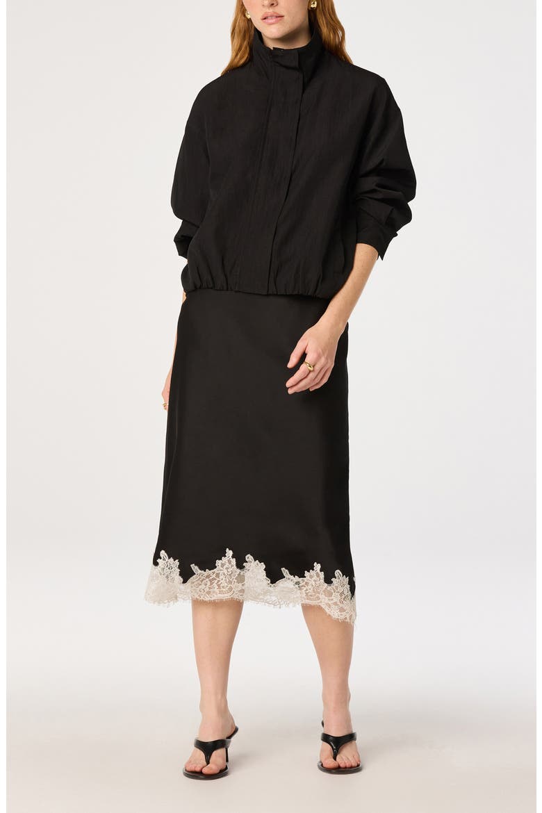 Blossom Lace Trim Midi Skirt, Alternate, color, BLACK