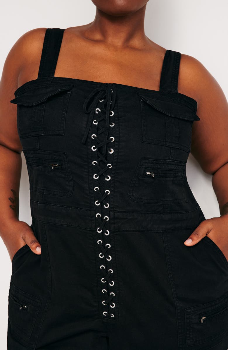 Good American Lace-Up Utility Twill Jumpsuit, Alternate, color, Black001