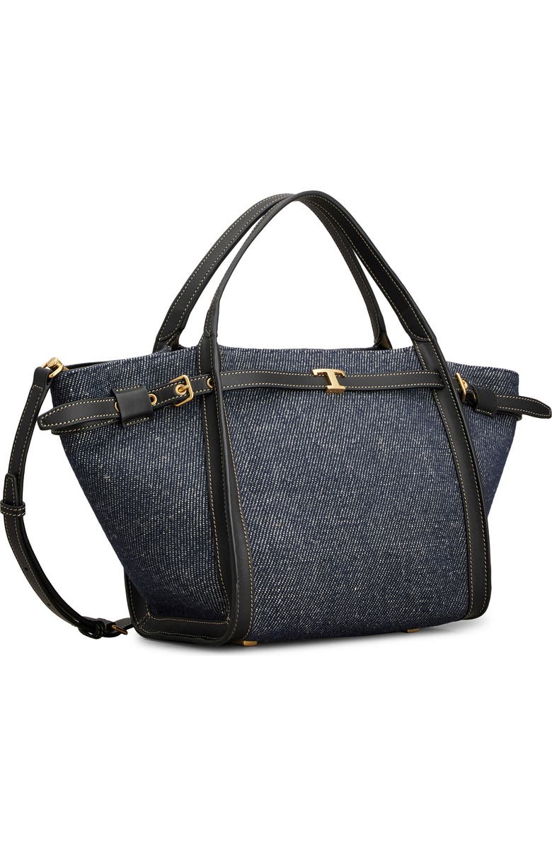 Tod's T Timeless Canvas & Leather Shopping Bag, Alternate, color, Blu Denim Chiaro/ Nero