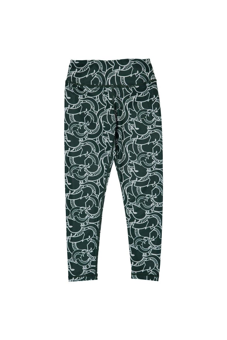 Girls Youth ZooZatz Green/White Michigan State Spartans Stacked Mascot Leggings, Main, color, Hunter Green