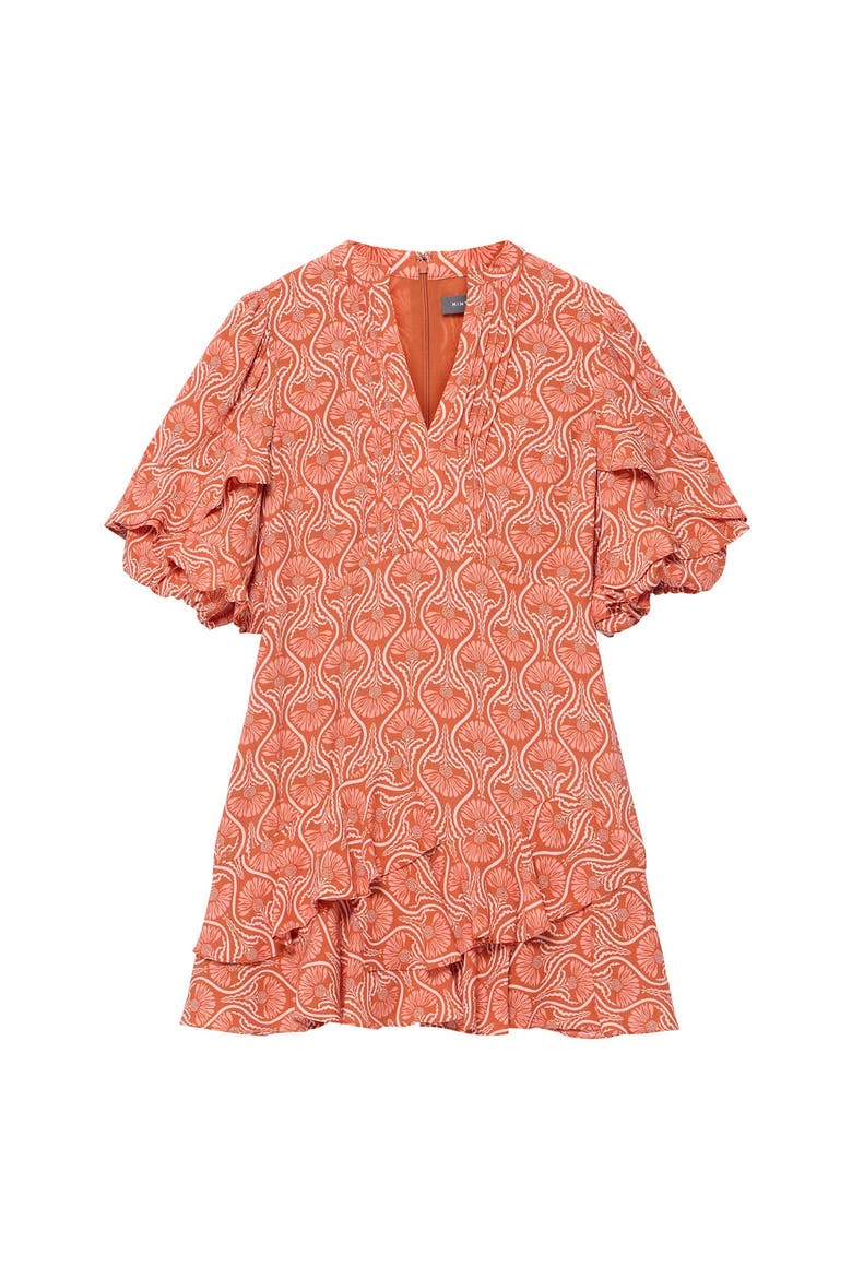 Printed Ruffle V-neck Mini Dress, Alternate, color, Orange