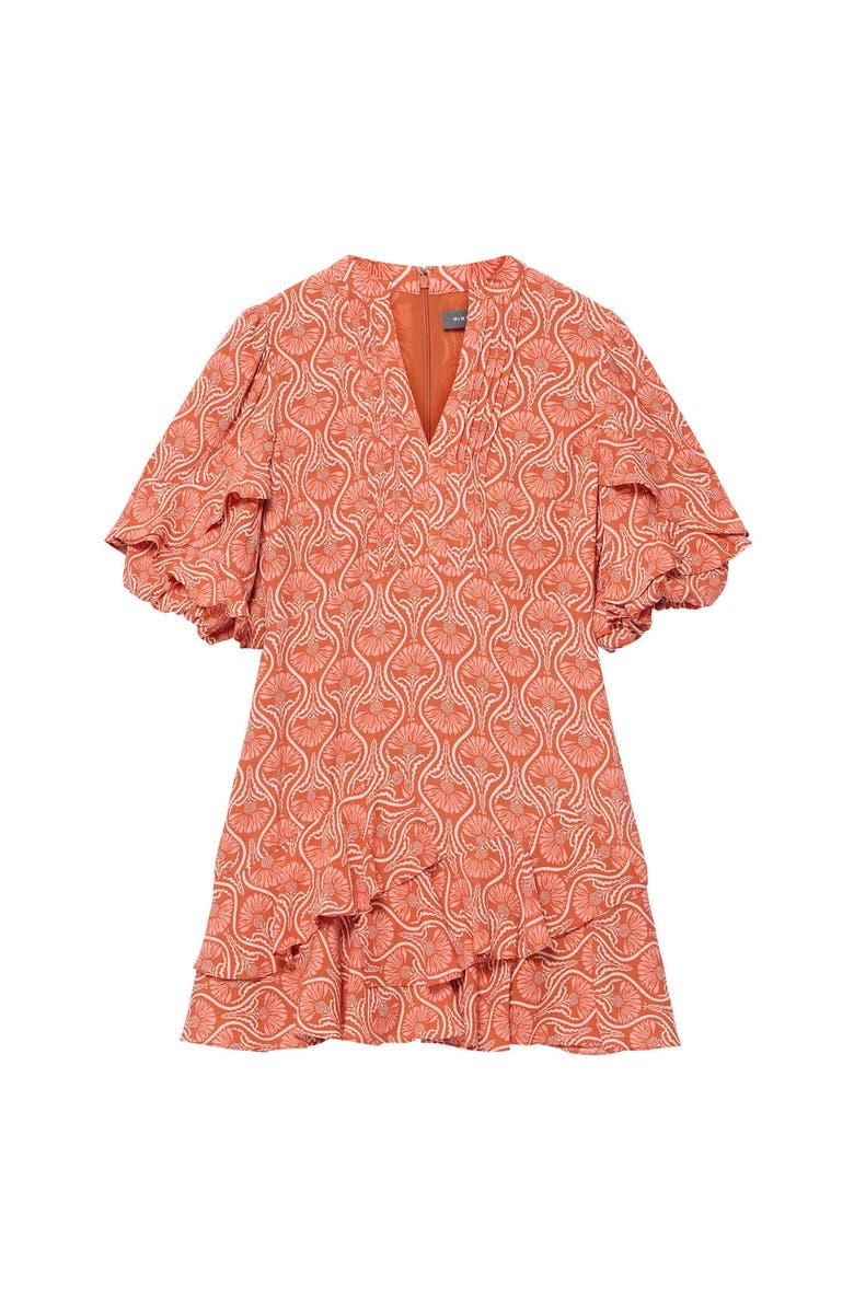 MINT VELVET Printed Ruffle V-neck Mini Dress, Alternate, color, Orange