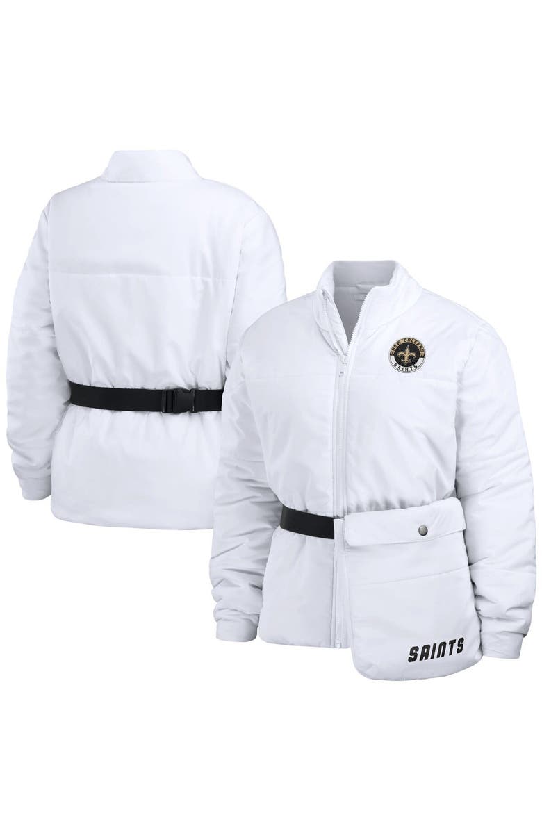 WEAR by Erin Andrews Women's WEAR by Erin Andrews  White New Orleans Saints Packaway Full-Zip Puffer Jacket, Main, color, White
