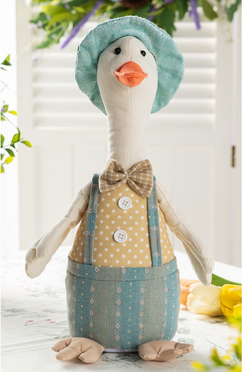 Glitzhome Spring Fabric Boy Duck Figurine, Alternate, color, Blue