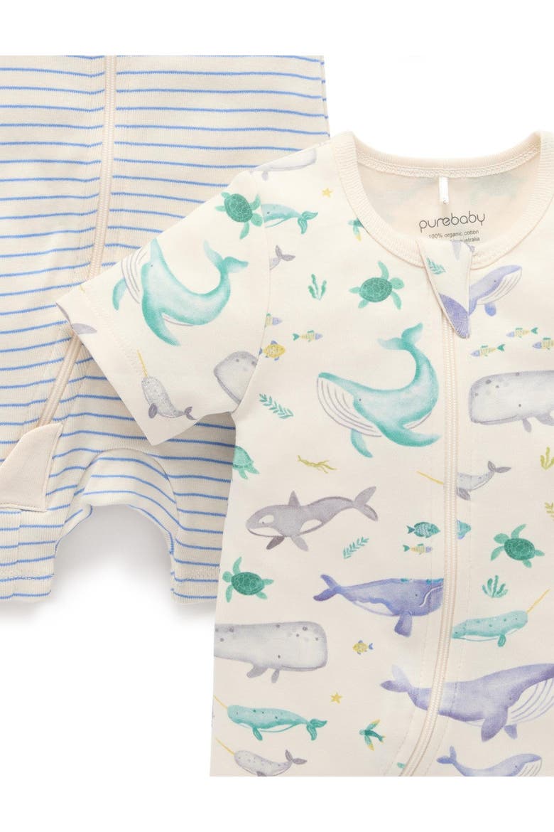 2 Pack Short Sleeve Zip Romper Floral Print, Alternate, color, Whale Print