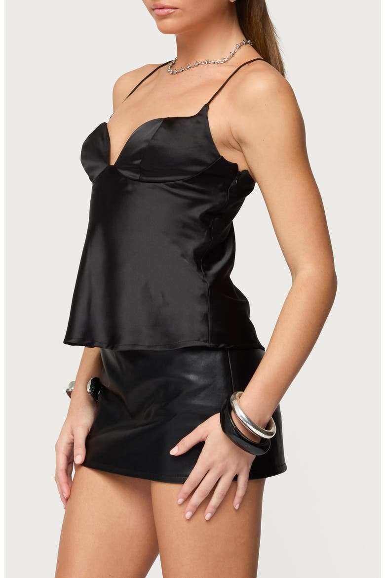 Jema Cupped Satin Camisole, Alternate, color, BLACK