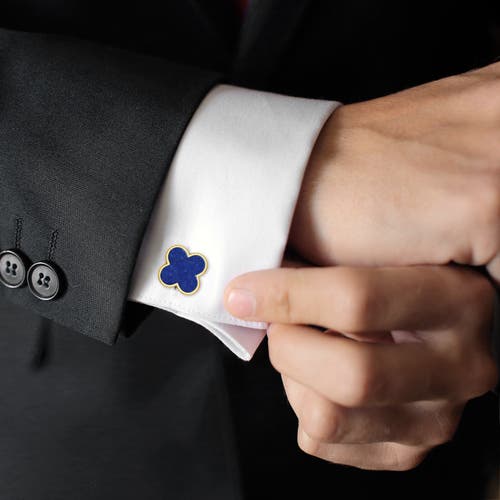 Jan Leslie Four Leaf Clover 18k Gold Vermeil Sterling Cufflinks In Blue