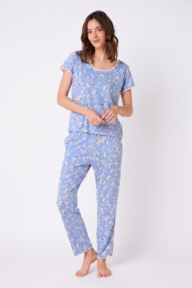 Pima Knit Short Sleeved Simple Set Floral, Main, color, Marguerite