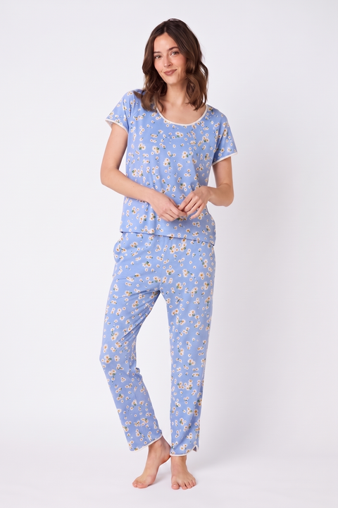 Pima Knit Short Sleeved Simple Set Floral